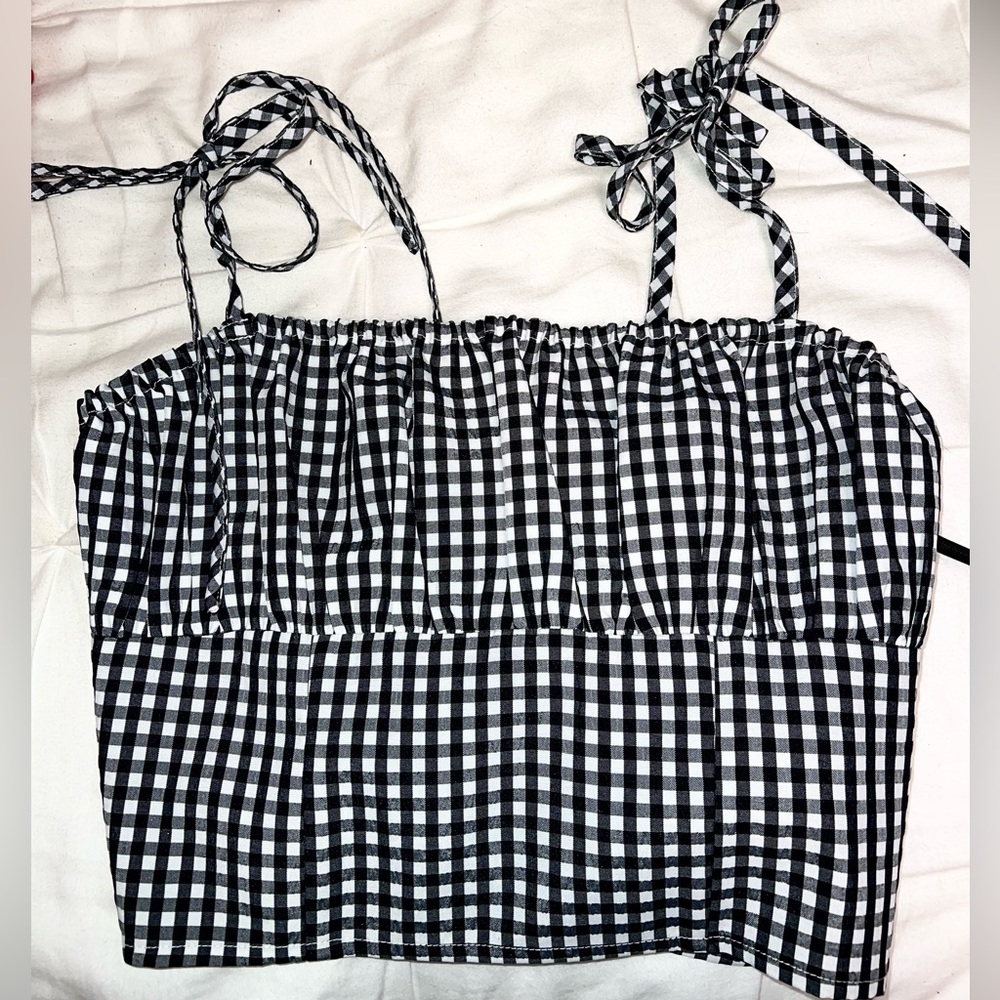 cropped black and white tank with ties